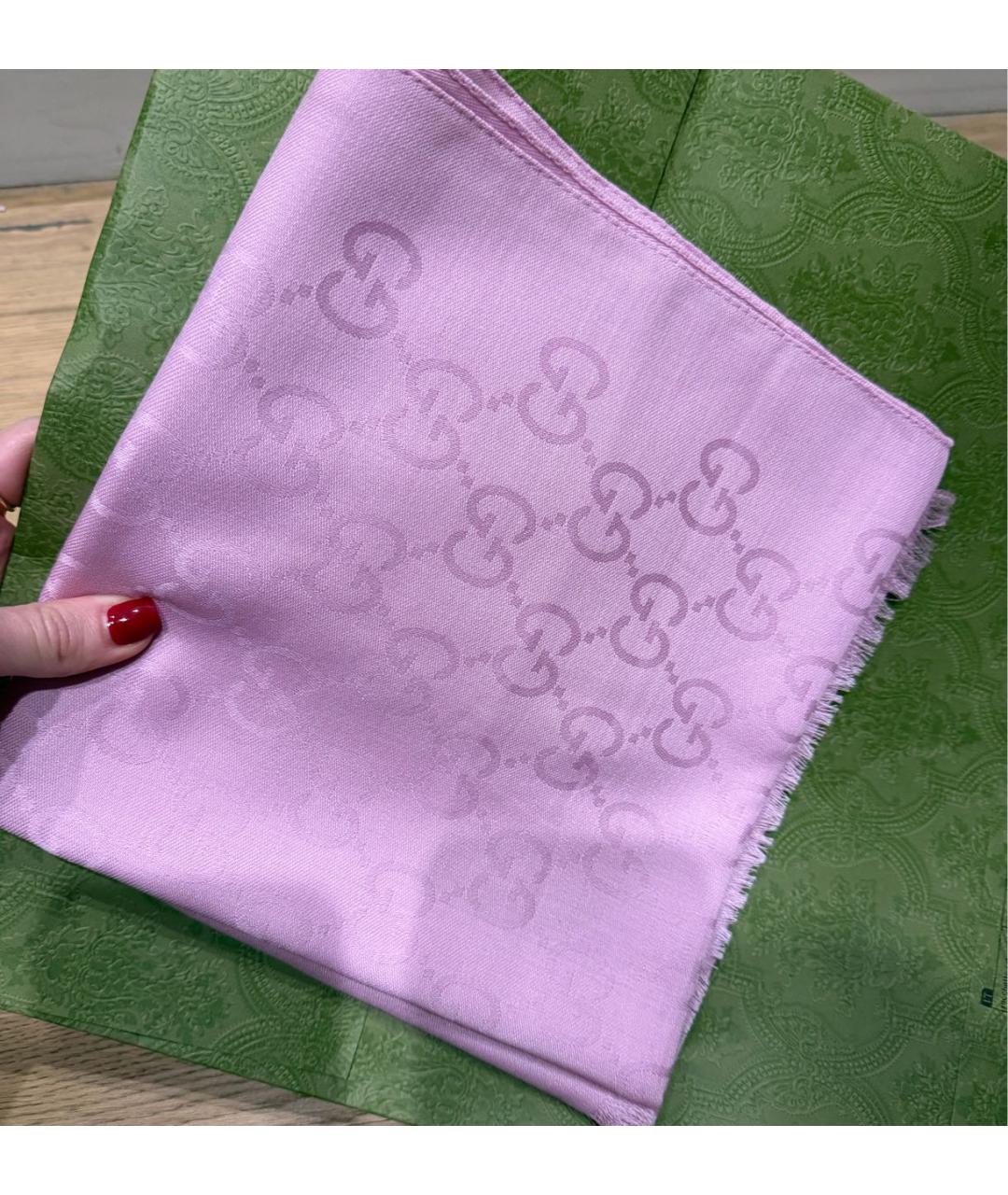 GUCCI Розовый шерстяной платок, фото 3