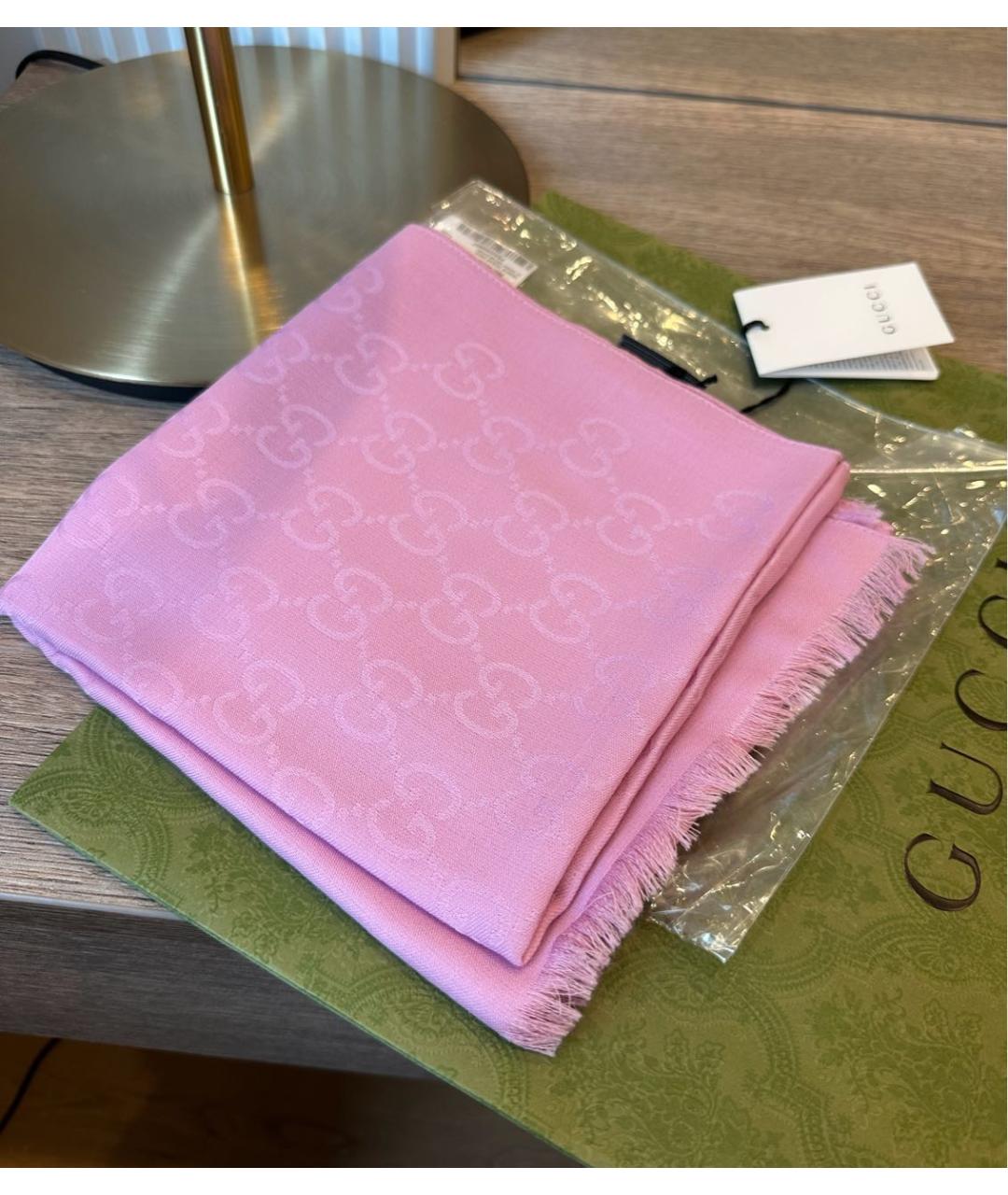 GUCCI Розовый шерстяной платок, фото 5