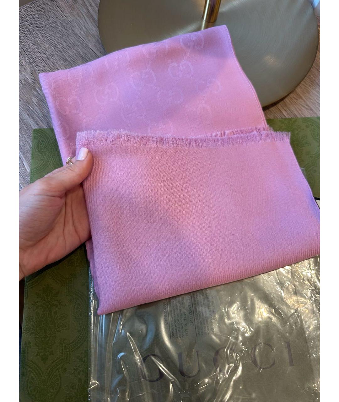 GUCCI Розовый шерстяной платок, фото 6