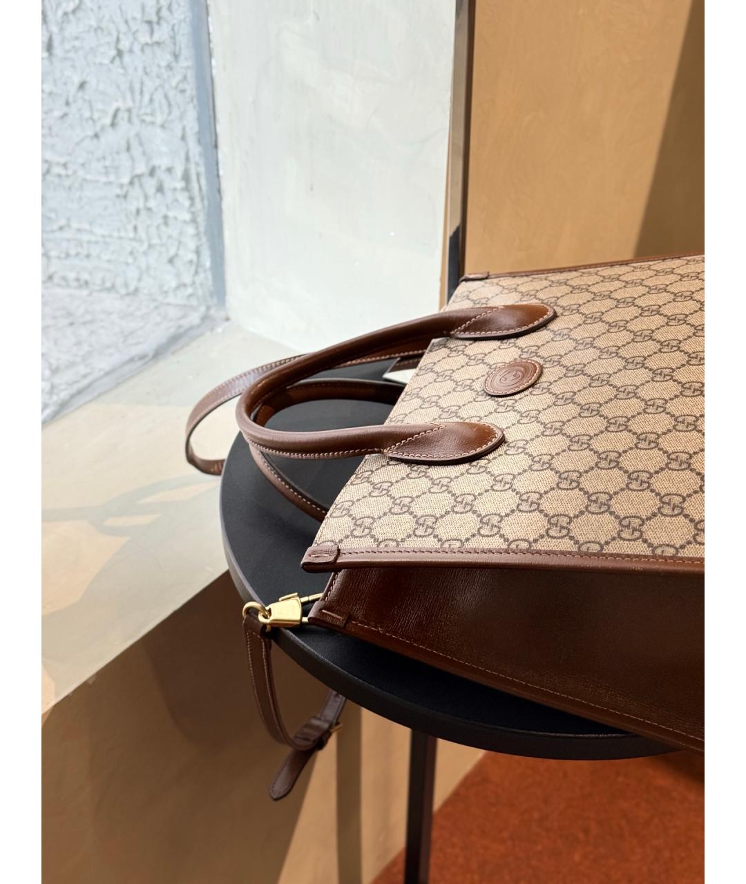 GUCCI Бежевая кожаная сумка с короткими ручками, фото 9