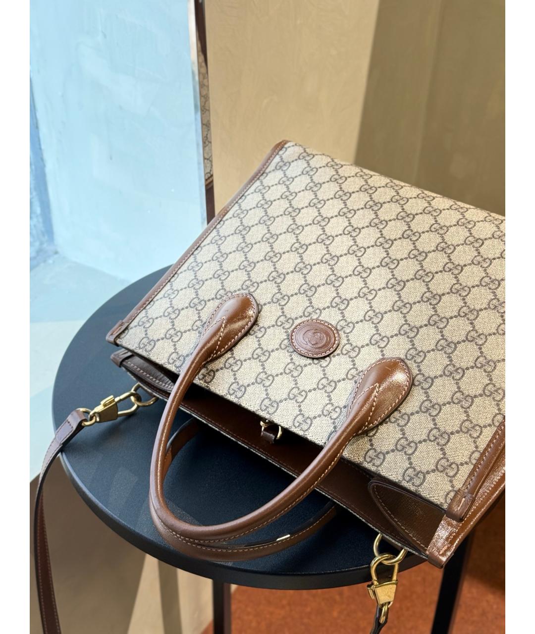 GUCCI Бежевая кожаная сумка с короткими ручками, фото 8