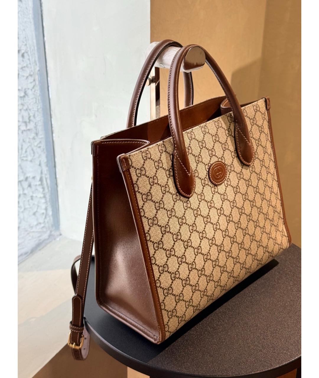 GUCCI Бежевая кожаная сумка с короткими ручками, фото 4