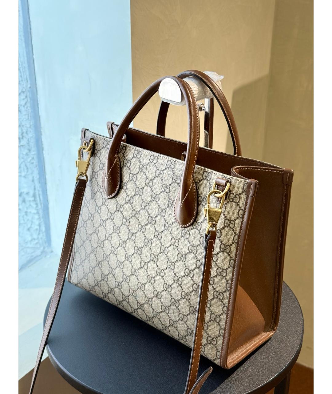 GUCCI Бежевая кожаная сумка с короткими ручками, фото 6