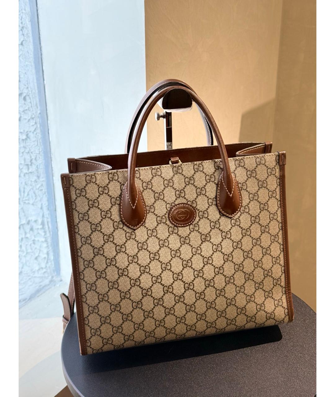 GUCCI Бежевая кожаная сумка с короткими ручками, фото 2