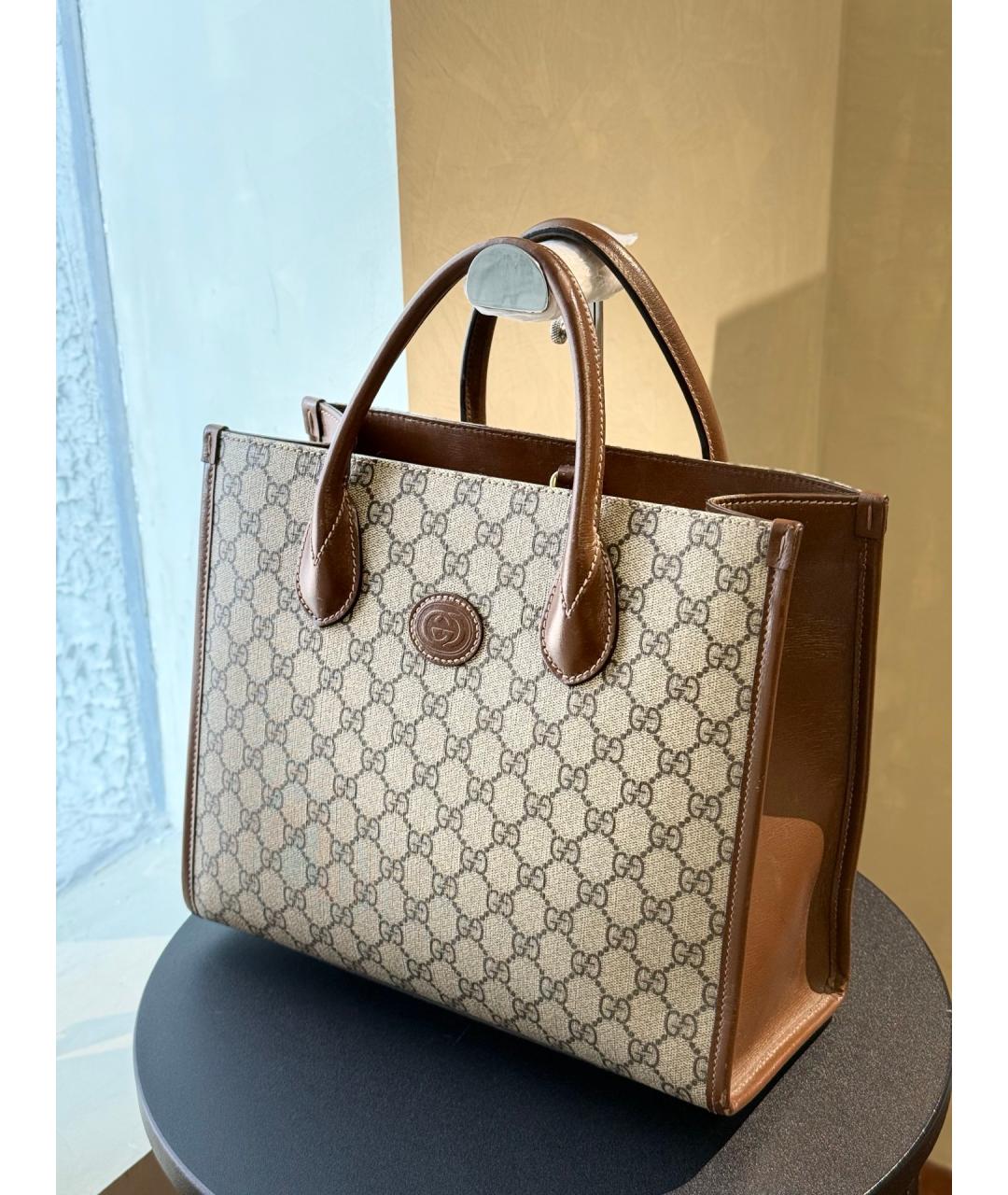 GUCCI Бежевая кожаная сумка с короткими ручками, фото 3