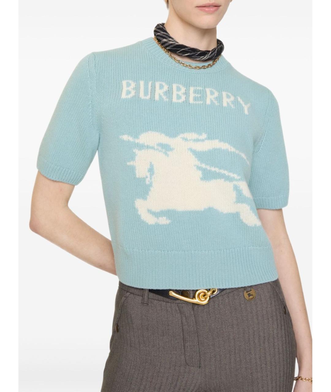 BURBERRY Голубой шерстяной джемпер / свитер, фото 3