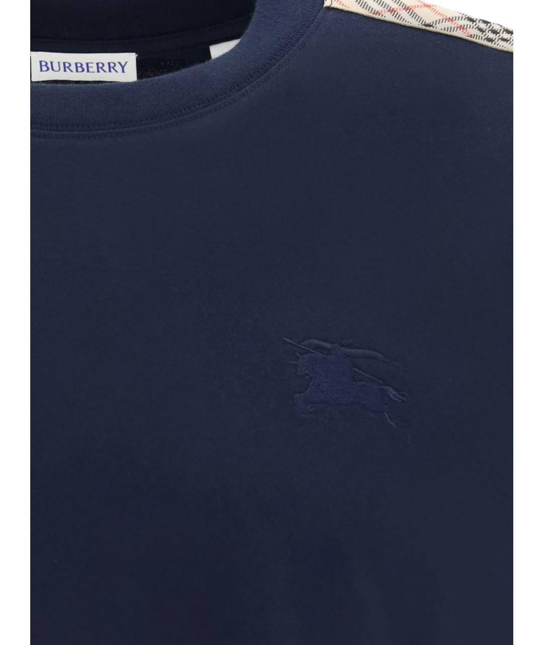 BURBERRY Темно-синяя хлопковая футболка, фото 2