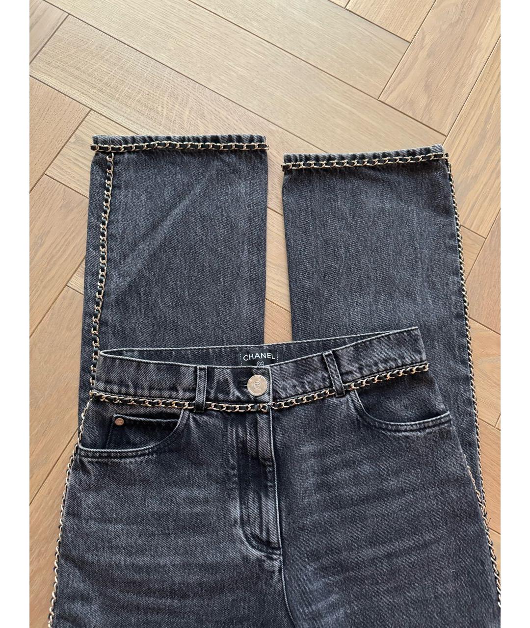 CHANEL Черные хлопковые прямые джинсы, фото 4