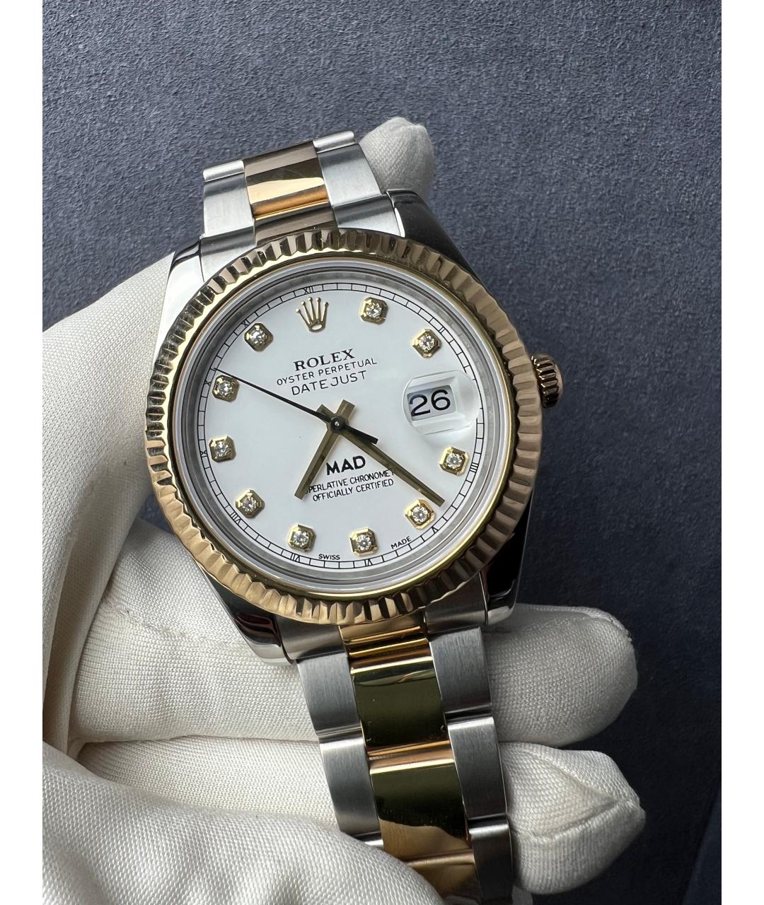 ROLEX Белые часы из желтого золота, фото 2