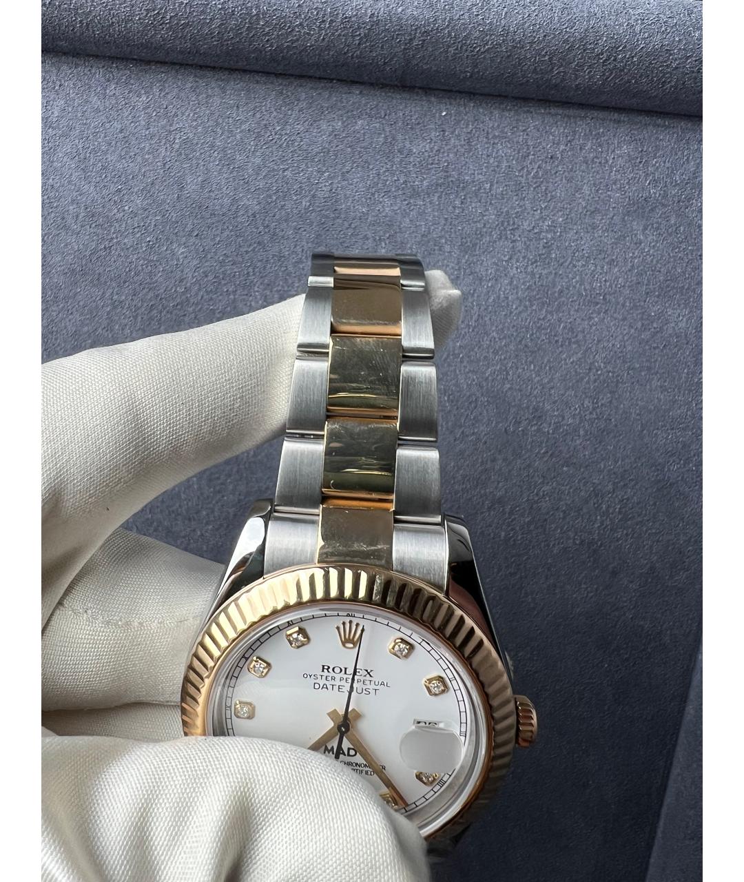 ROLEX Белые часы из желтого золота, фото 4