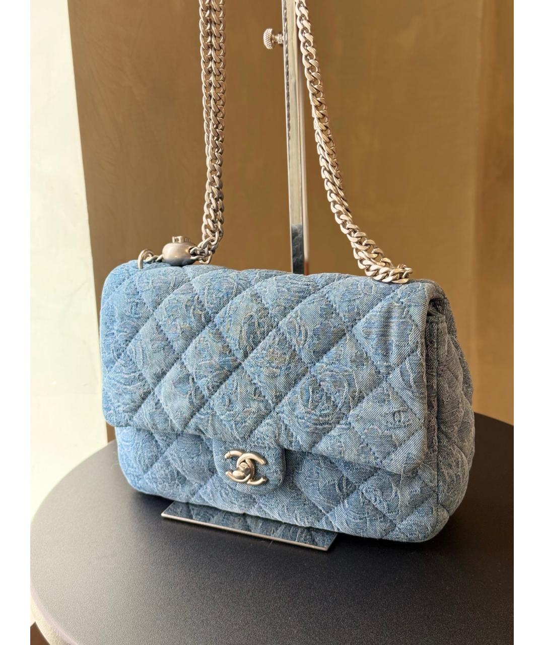 CHANEL Голубая деним сумка через плечо, фото 10