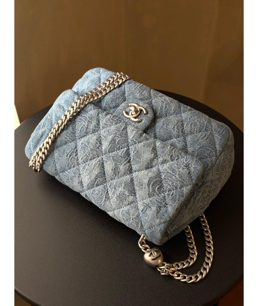 CHANEL Голубая деним сумка через плечо, фото 4