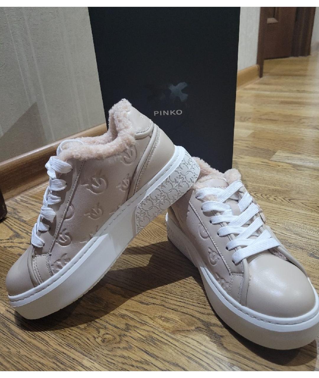 PINKO Бежевые кожаные кроссовки, фото 8