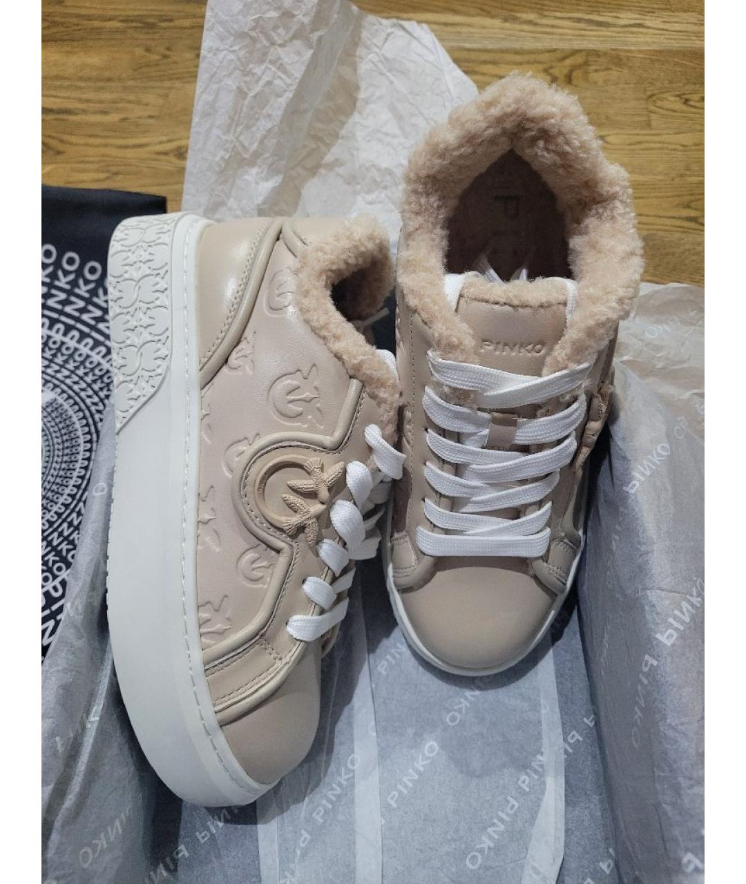 PINKO Бежевые кожаные кроссовки, фото 7