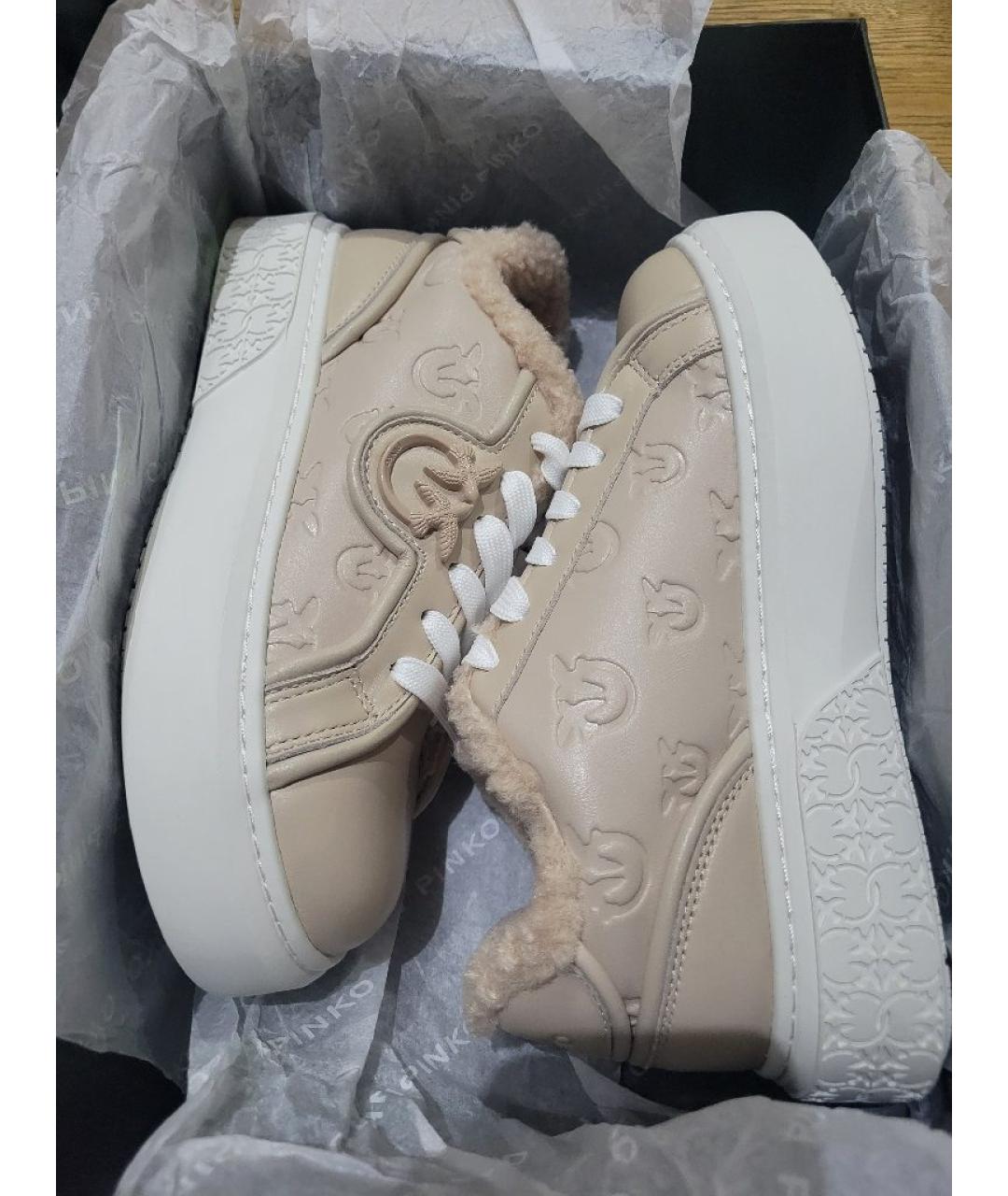 PINKO Бежевые кожаные кроссовки, фото 5