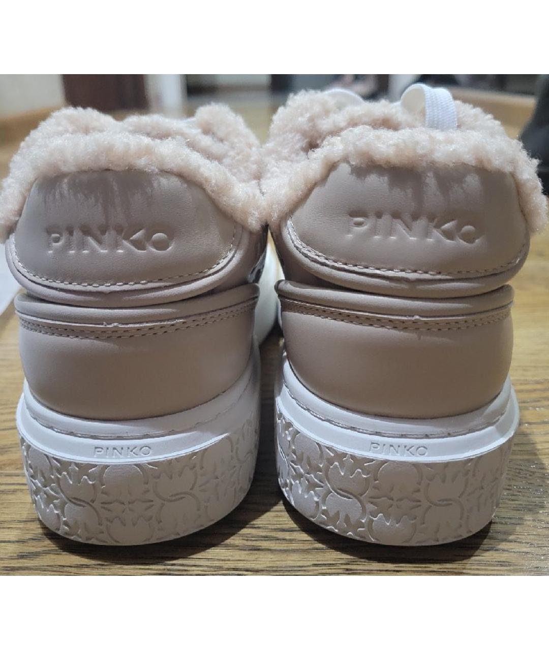 PINKO Бежевые кожаные кроссовки, фото 4