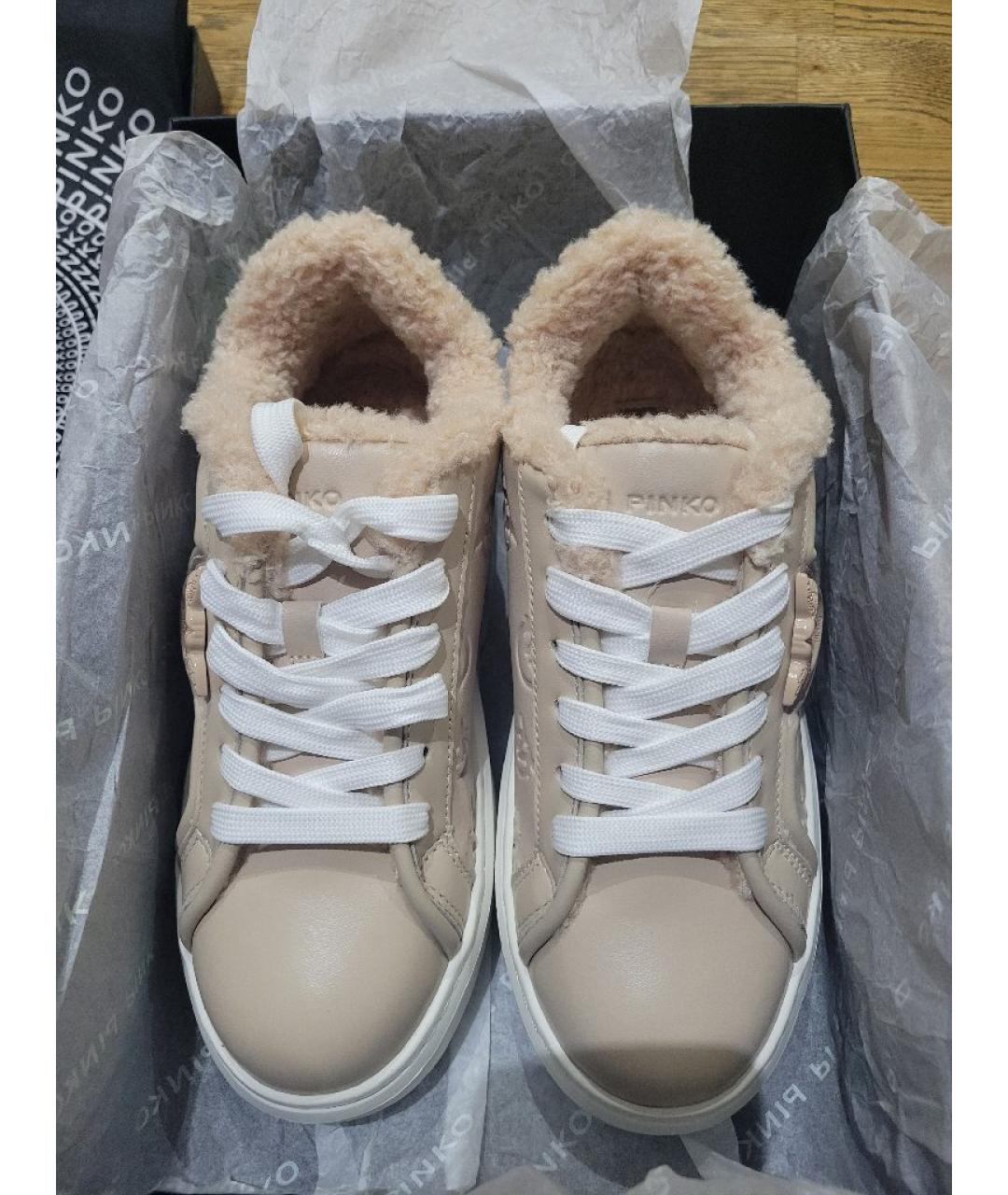 PINKO Бежевые кожаные кроссовки, фото 6