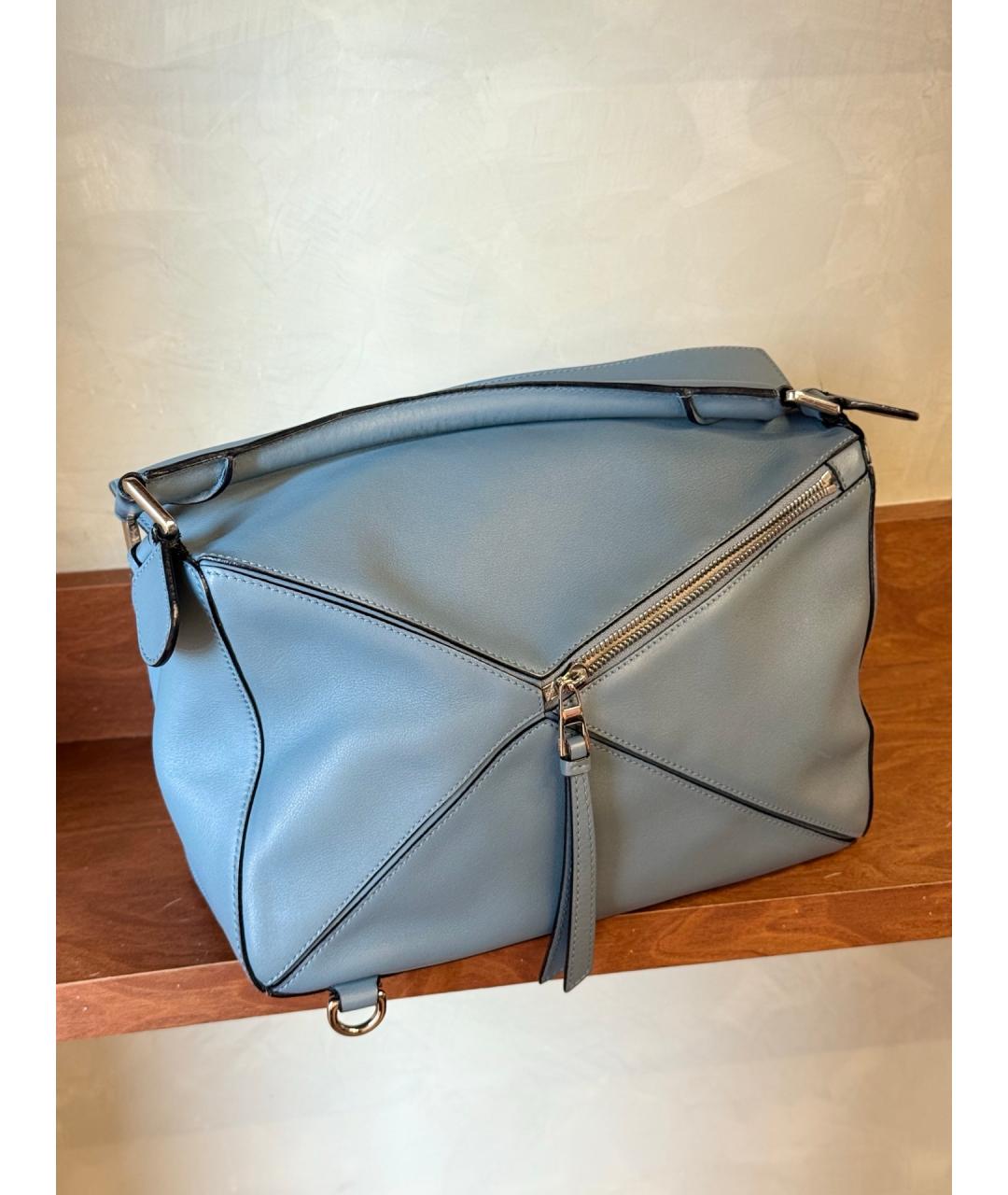 LOEWE Голубая кожаная сумка с короткими ручками, фото 6