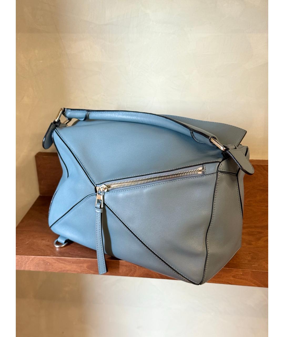 LOEWE Голубая кожаная сумка с короткими ручками, фото 7