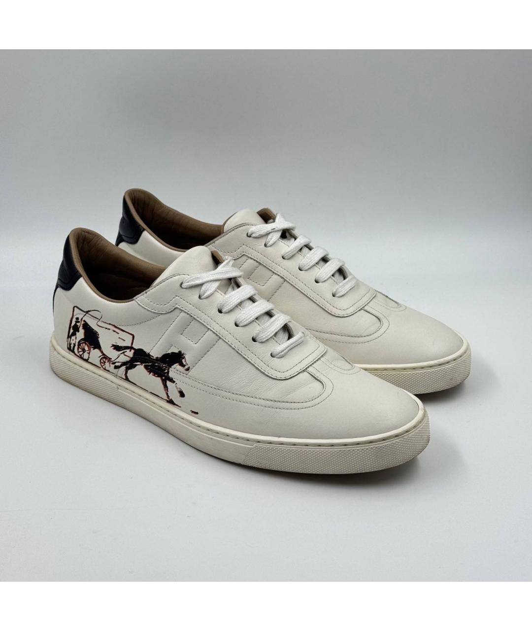 HERMES Бежевые кожаные низкие кроссовки / кеды, фото 2