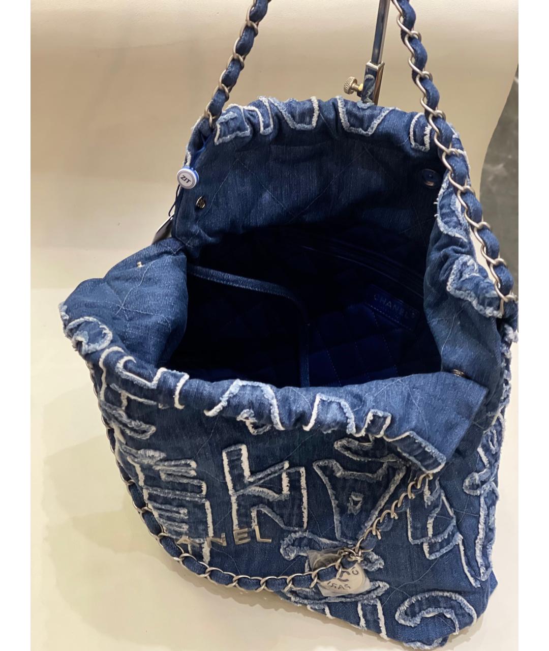 CHANEL Голубая деним сумка через плечо, фото 3