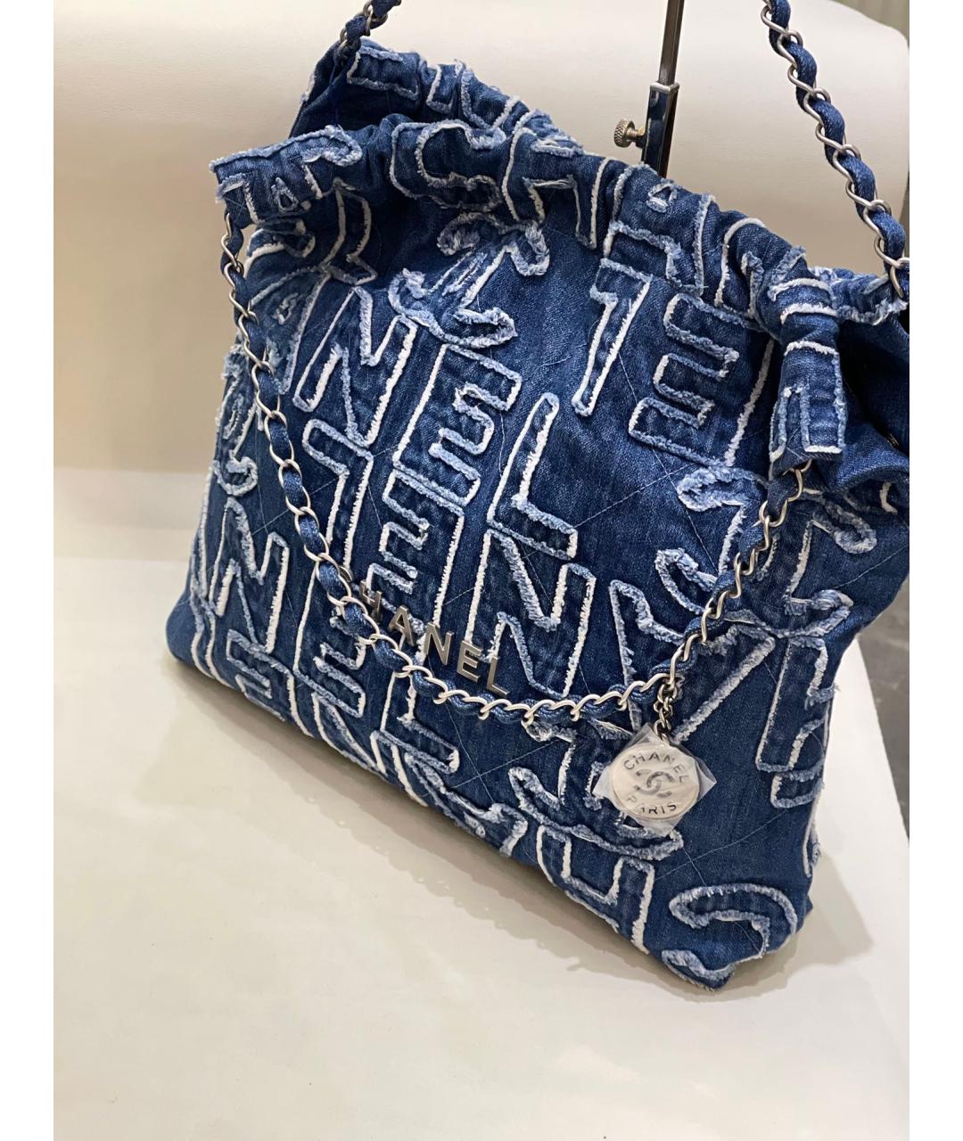 CHANEL Голубая деним сумка через плечо, фото 4