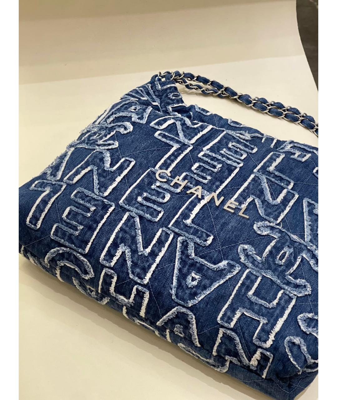 CHANEL Голубая деним сумка через плечо, фото 5