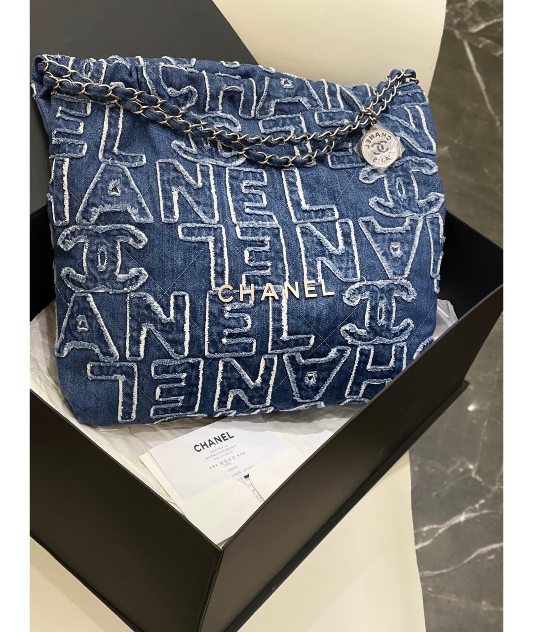 CHANEL Голубая деним сумка через плечо, фото 10