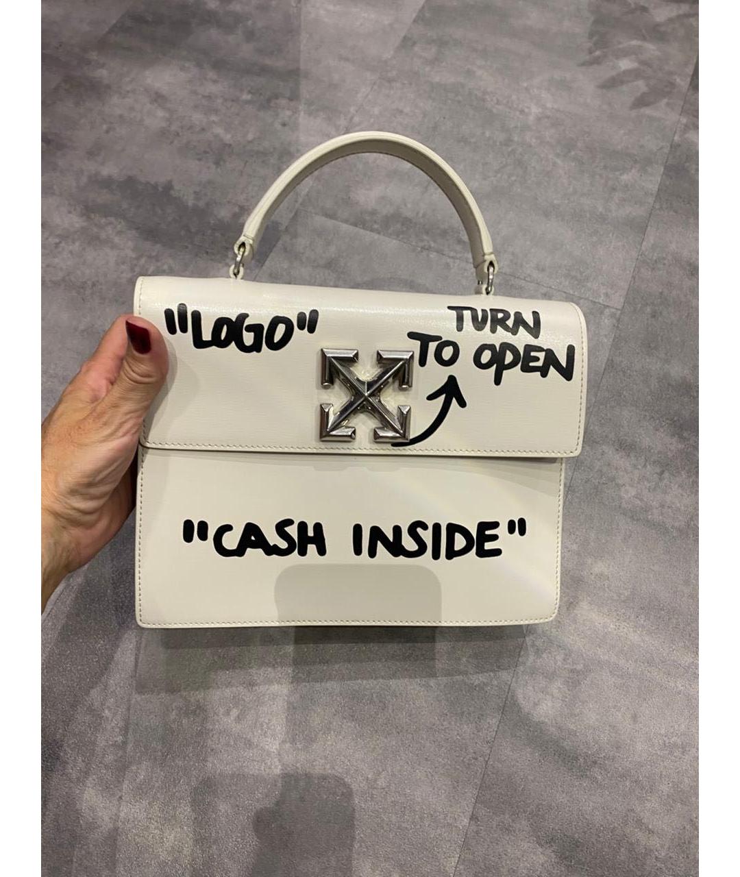 OFF-WHITE Белая кожаная сумка с короткими ручками, фото 9