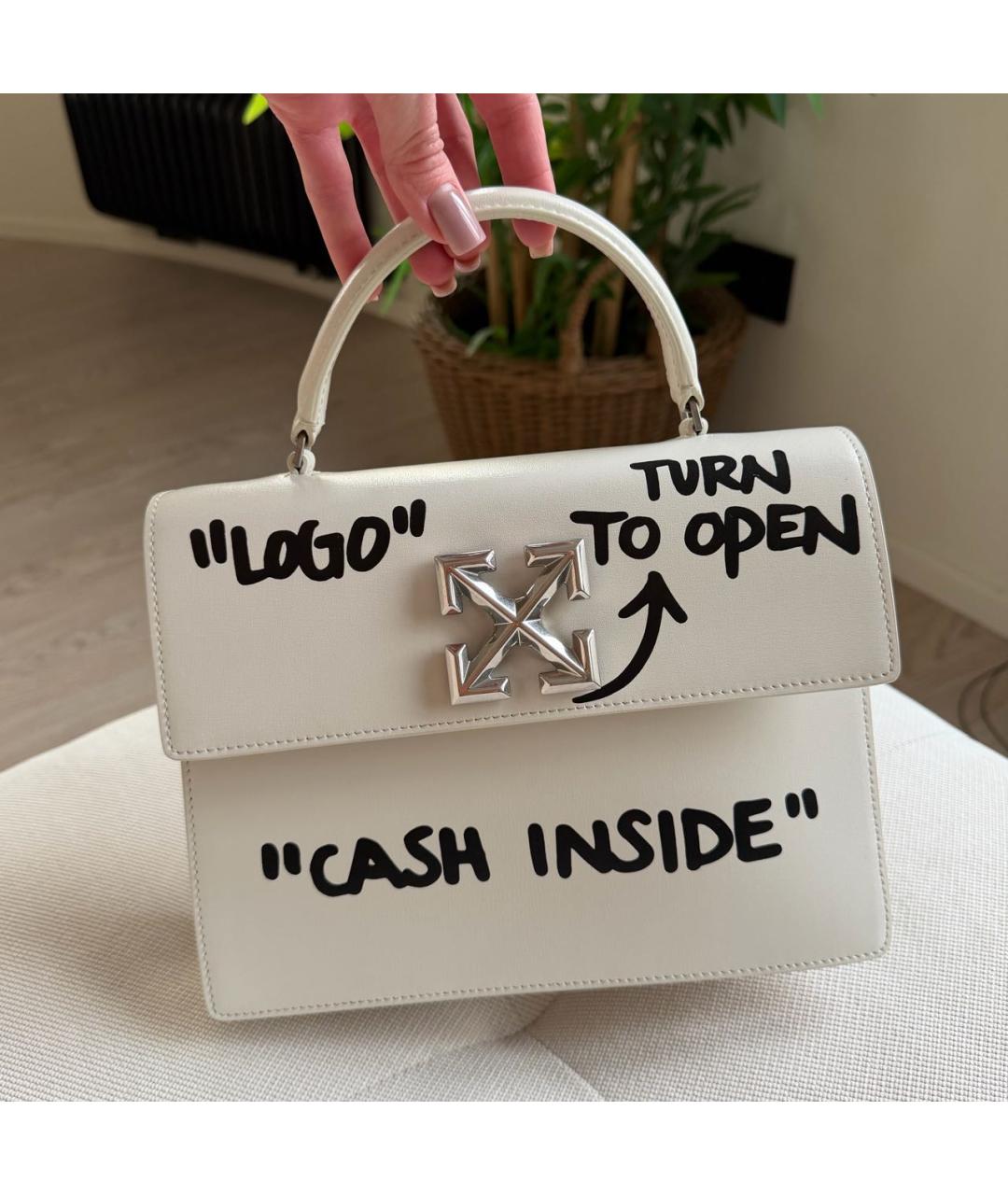 OFF-WHITE Белая кожаная сумка с короткими ручками, фото 2