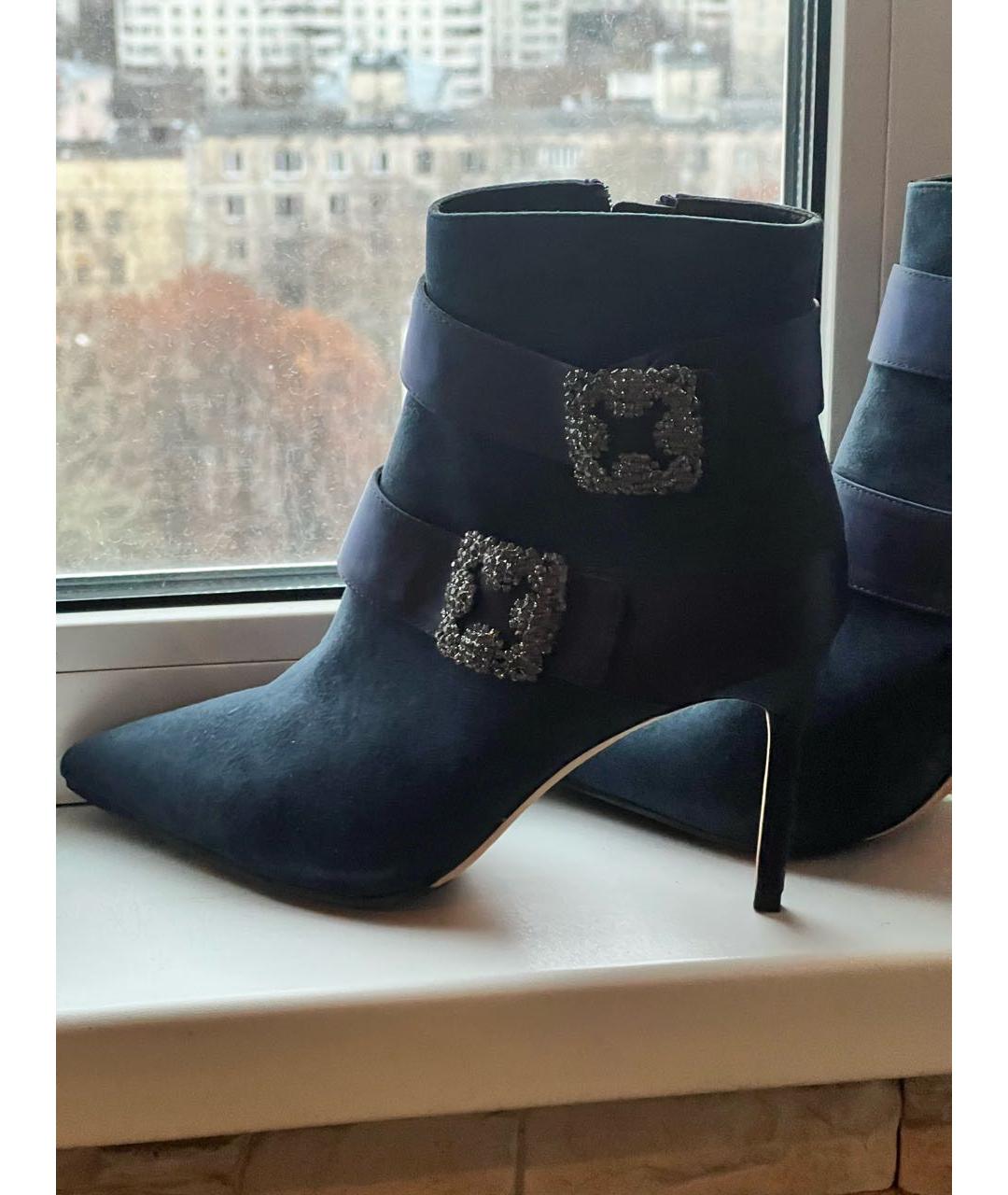 MANOLO BLAHNIK Бирюзовые замшевые полусапоги, фото 7