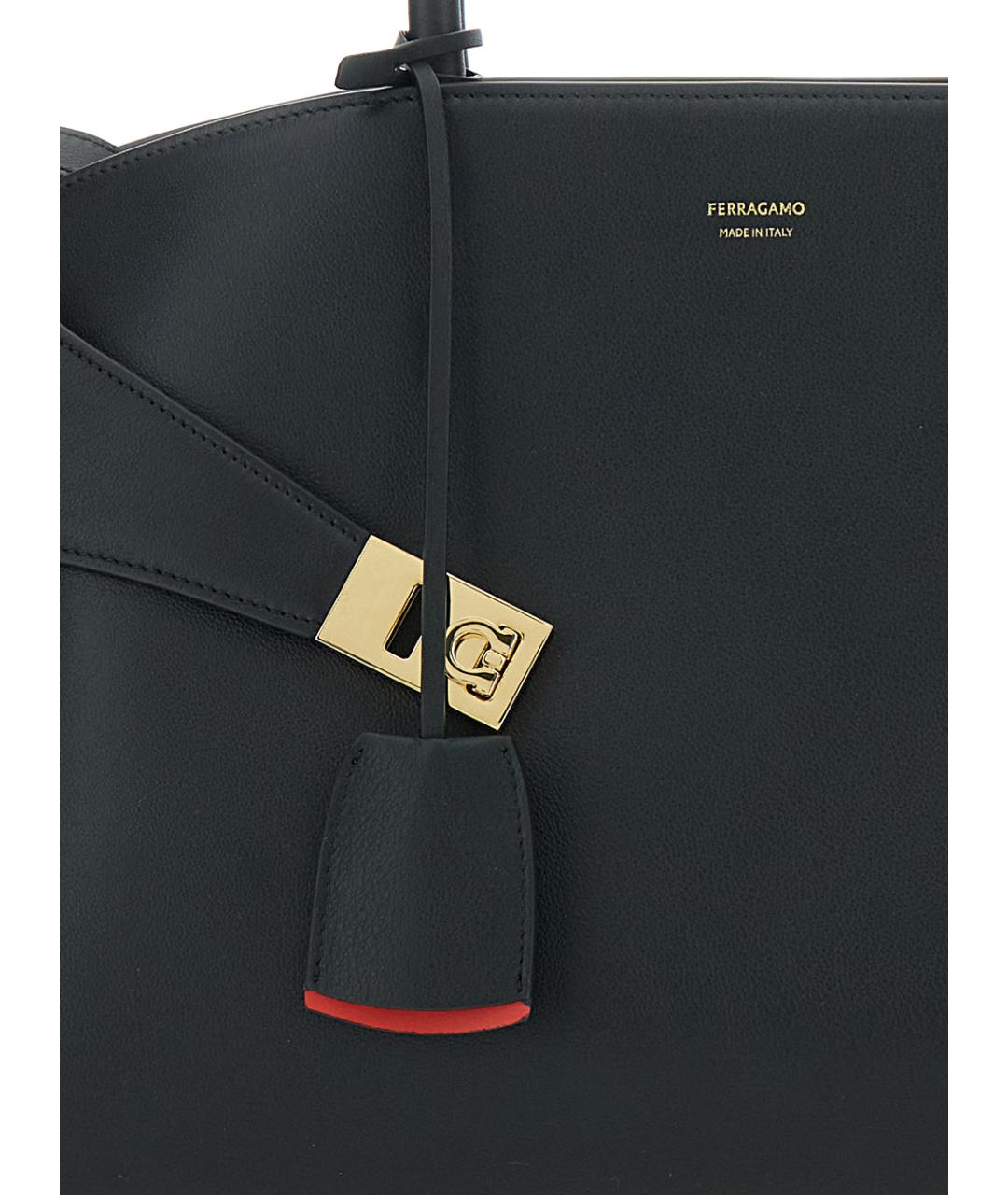 FERRAGAMO Черная кожаная сумка тоут, фото 3