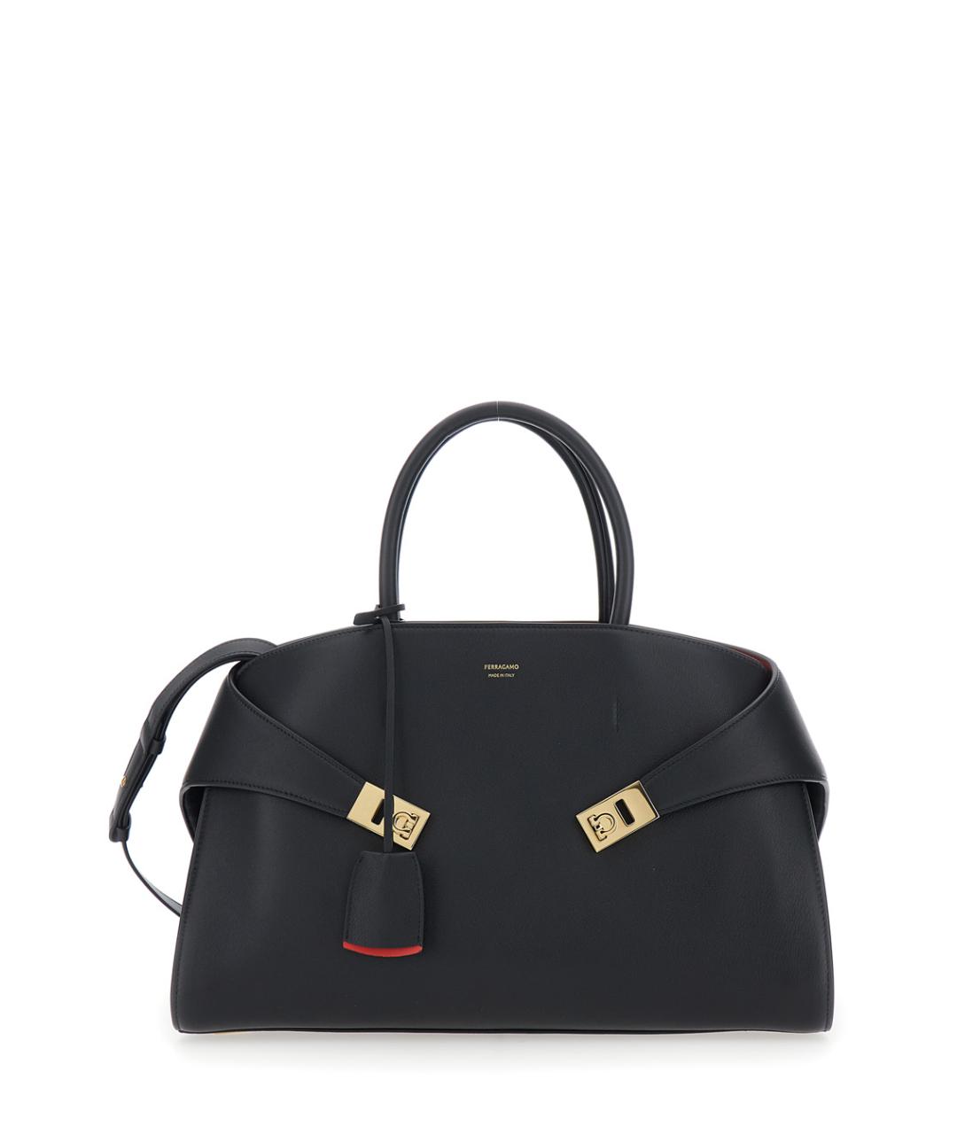 FERRAGAMO Черная кожаная сумка тоут, фото 1