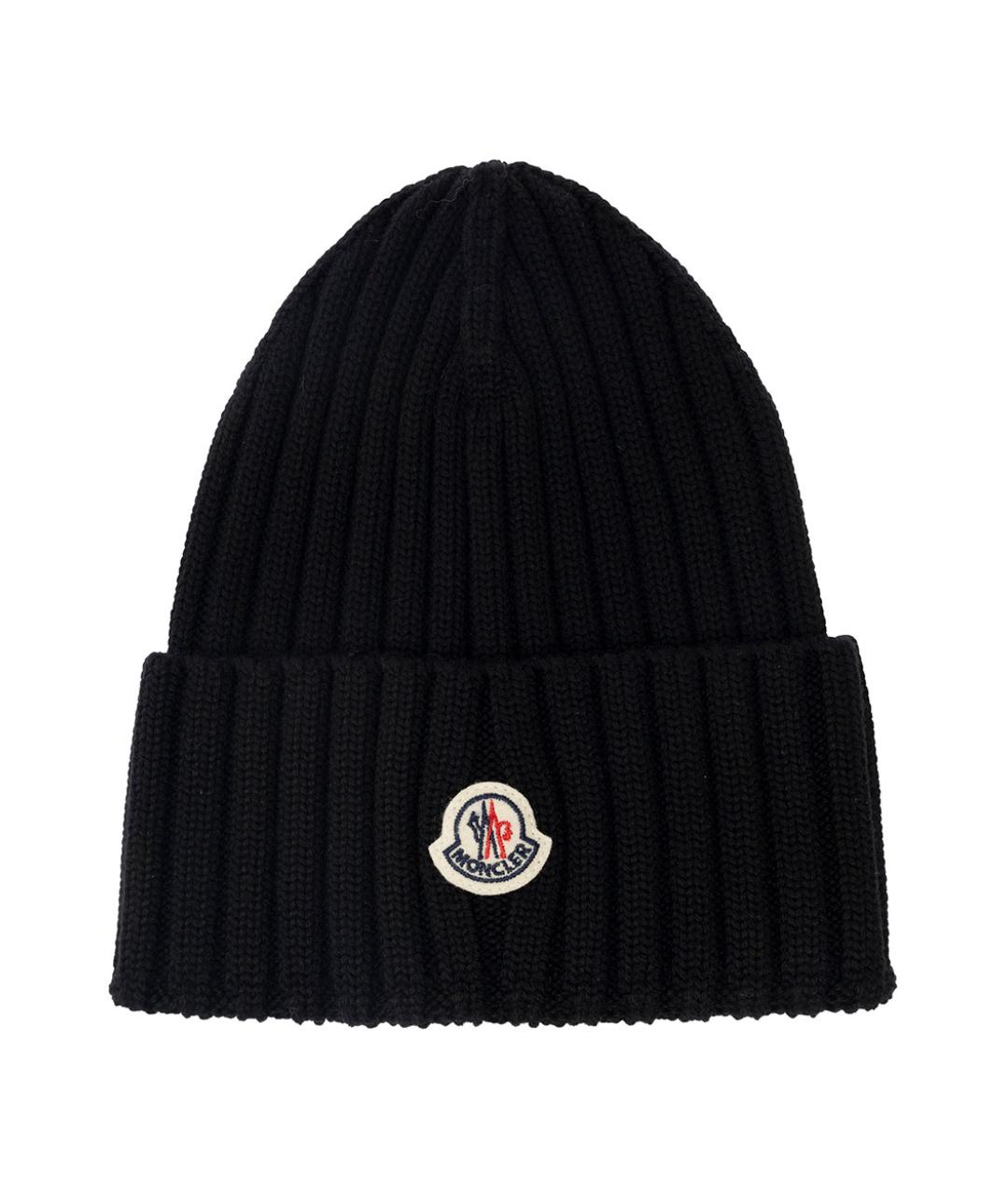 MONCLER Черная шерстяная шапка, фото 1