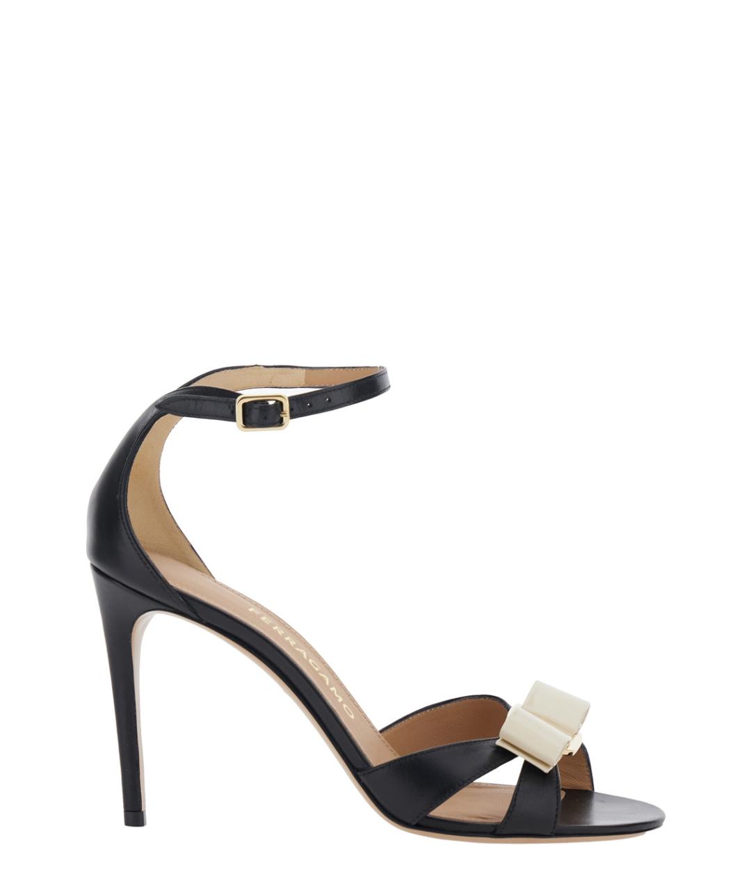 FERRAGAMO Черные кожаные босоножки, фото 1