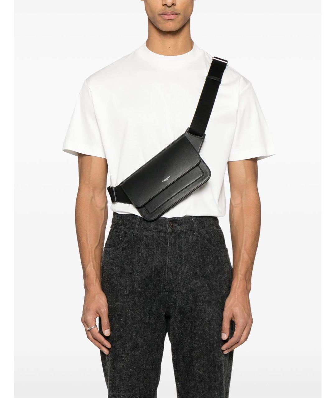 SAINT LAURENT Черная кожаная сумка на плечо, фото 2