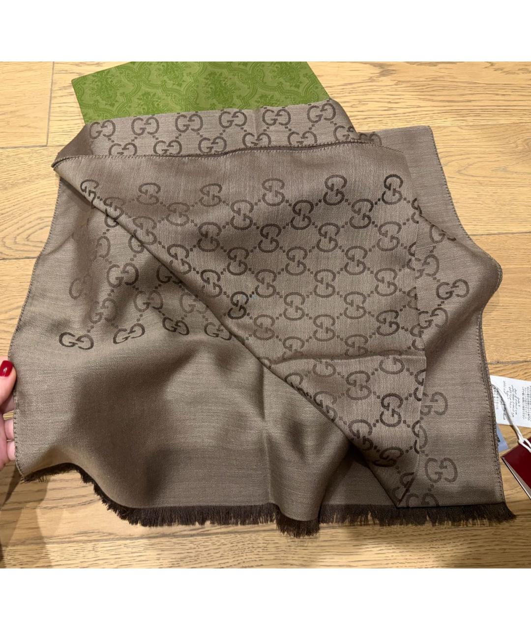 GUCCI Коричневый шерстяной платок, фото 6