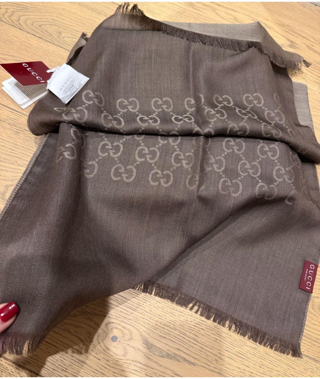 GUCCI Коричневый шерстяной платок, фото 4