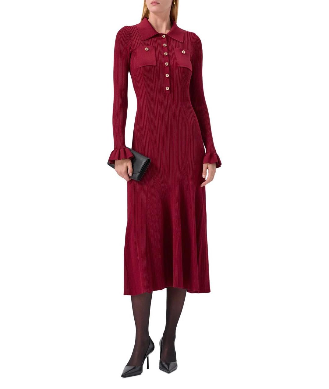 SELF-PORTRAIT Бордовое вискозное повседневное платье, фото 2
