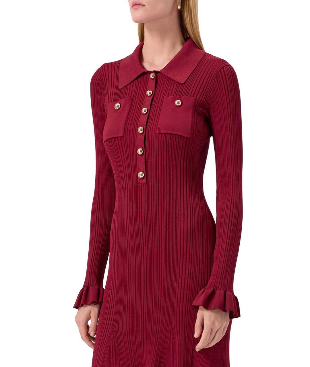 SELF-PORTRAIT Бордовое вискозное повседневное платье, фото 4