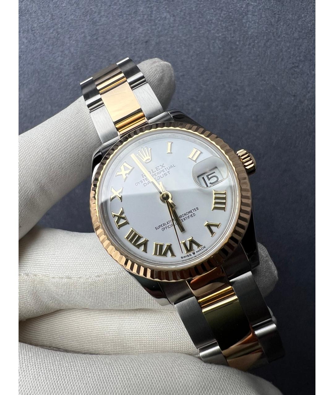 ROLEX Белые часы из желтого золота, фото 3