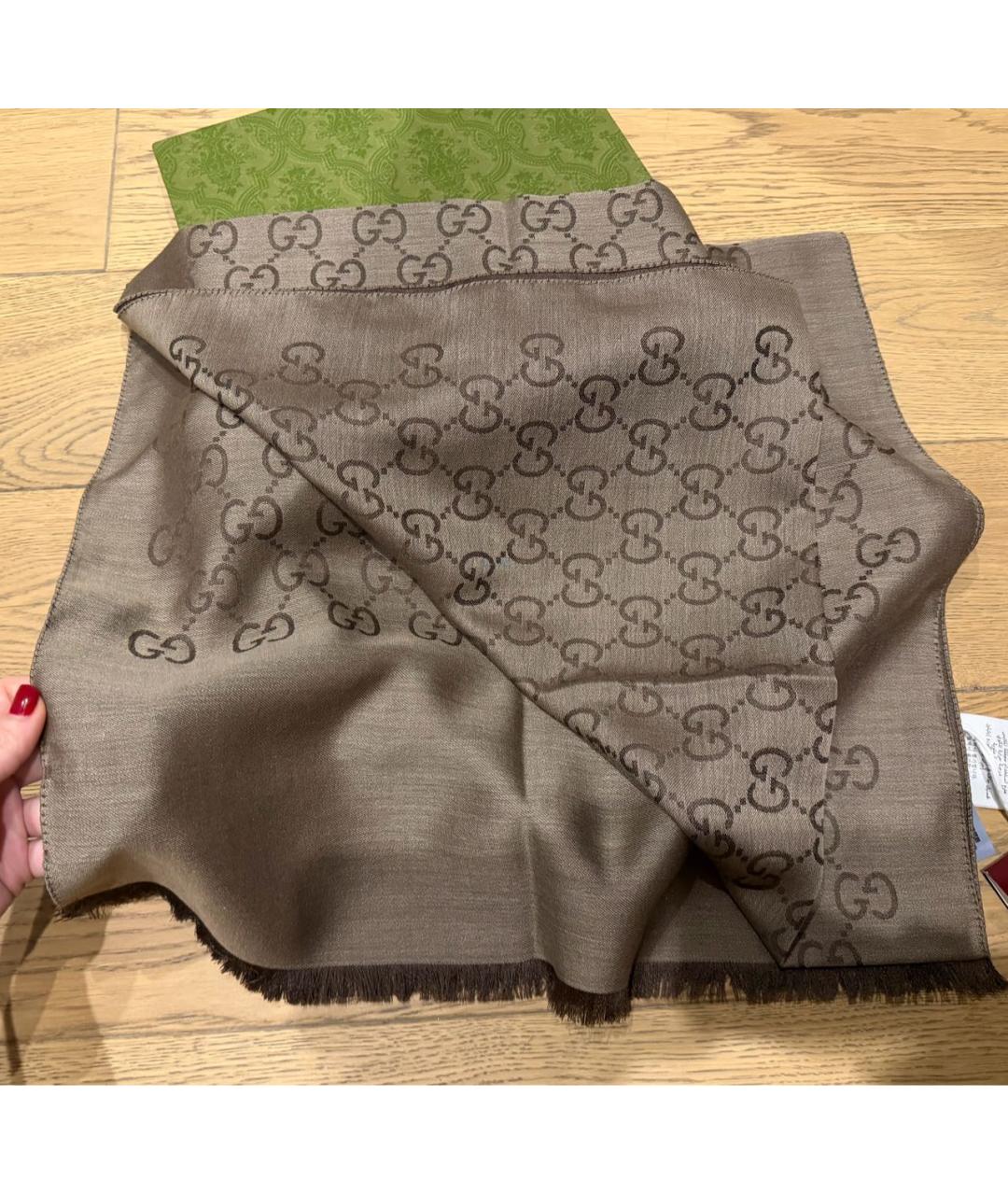 GUCCI Коричневый шерстяной шарф, фото 3