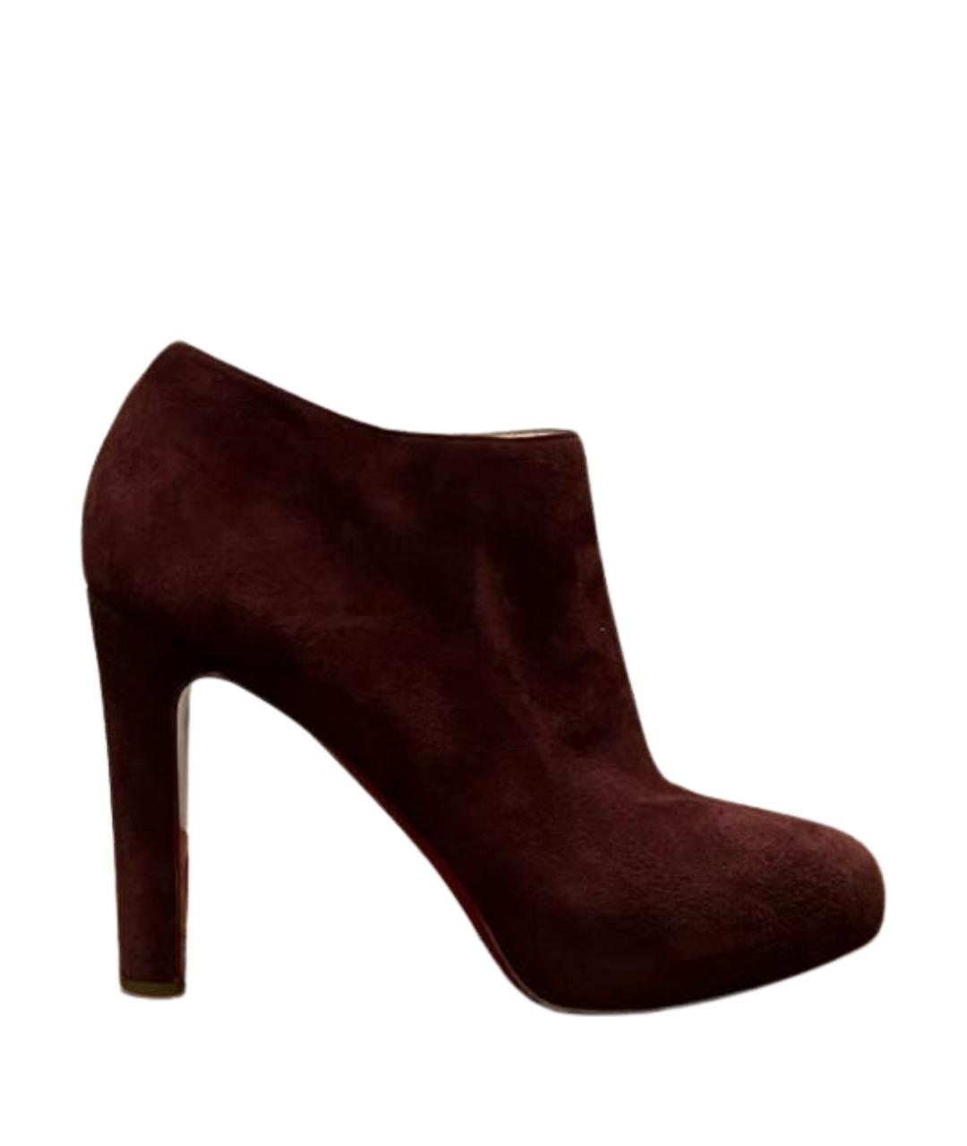 CHRISTIAN LOUBOUTIN Бордовые замшевые ботильоны, фото 1