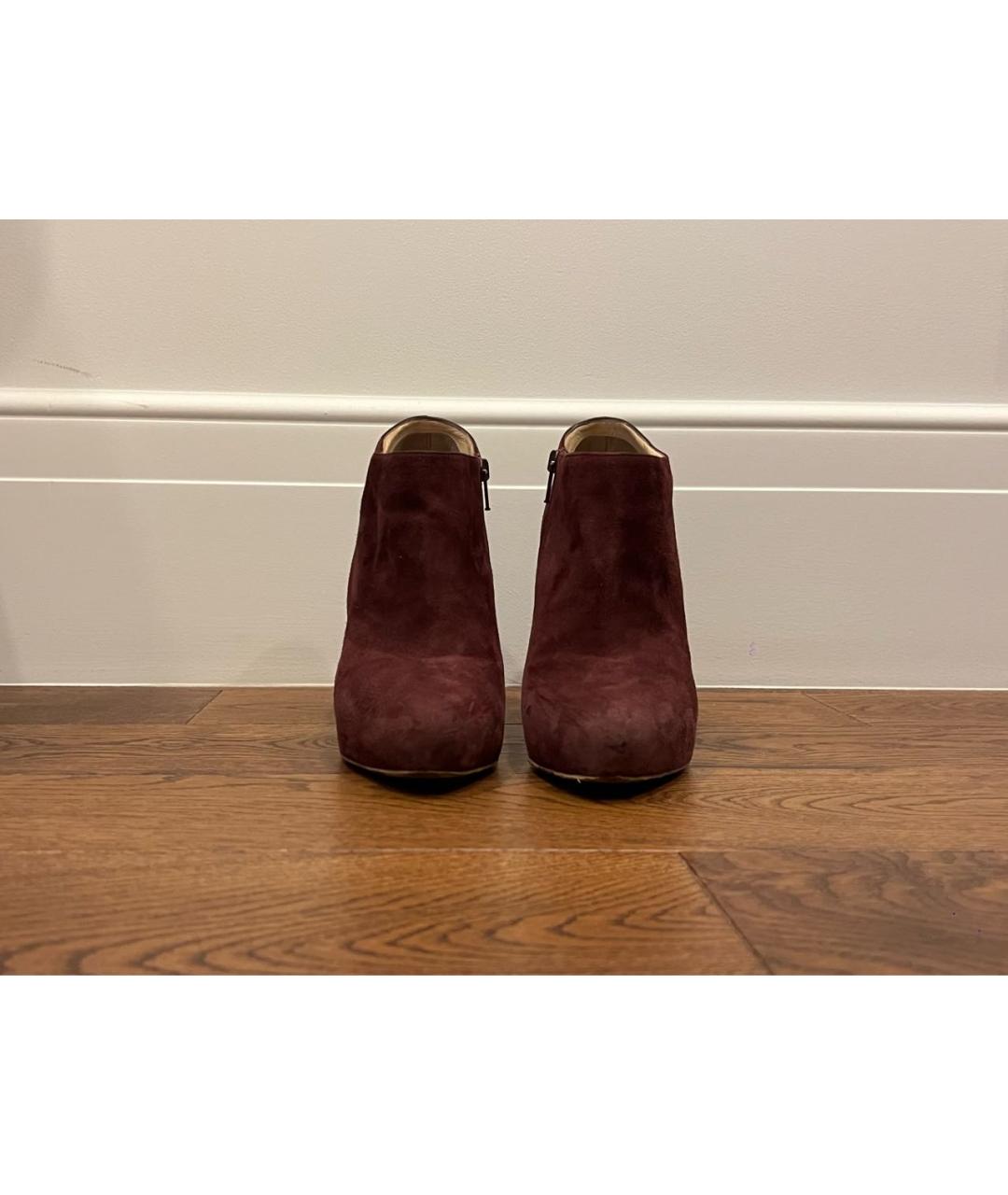 CHRISTIAN LOUBOUTIN Бордовые замшевые ботильоны, фото 2