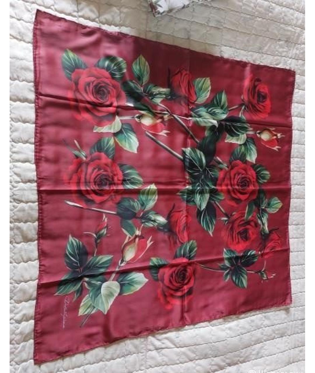 DOLCE&GABBANA Бордовый шелковый платок, фото 6