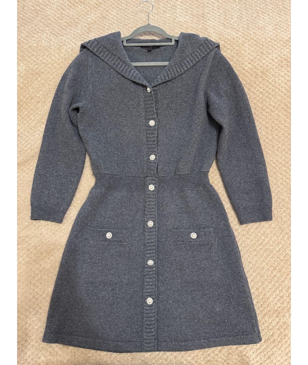 MAJE Серое шерстяное повседневное платье, фото 8