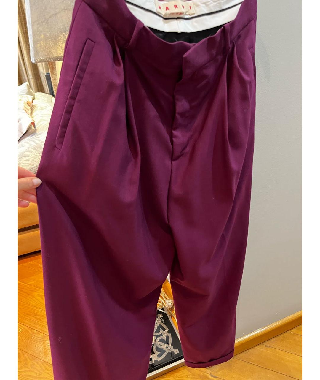 MARNI Фуксия шерстяные брюки широкие, фото 4