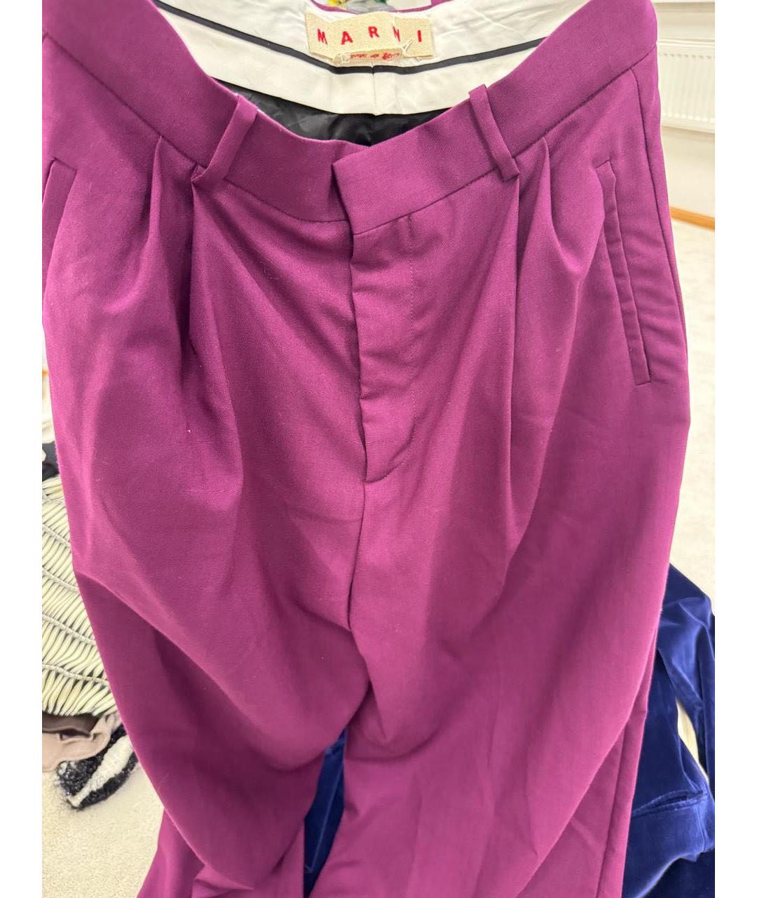 MARNI Фуксия шерстяные брюки широкие, фото 3
