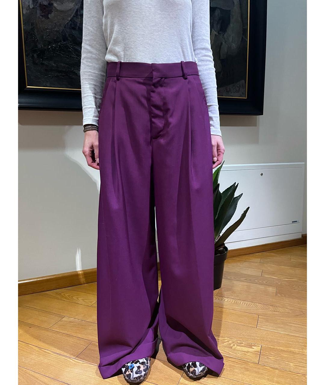 MARNI Фуксия шерстяные брюки широкие, фото 5