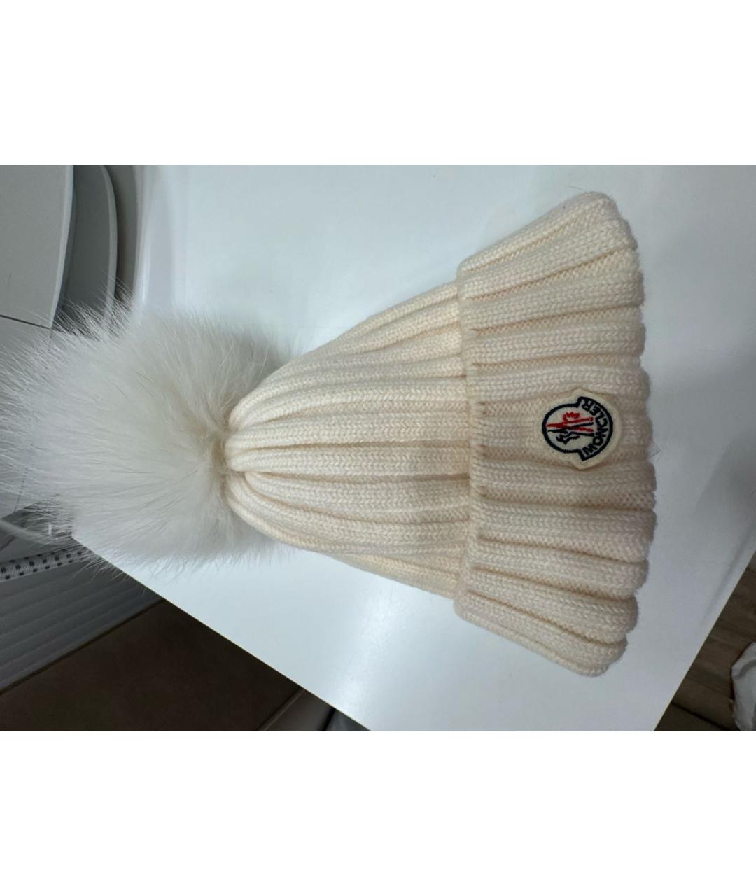 MONCLER Белая шерстяная шапка, фото 2